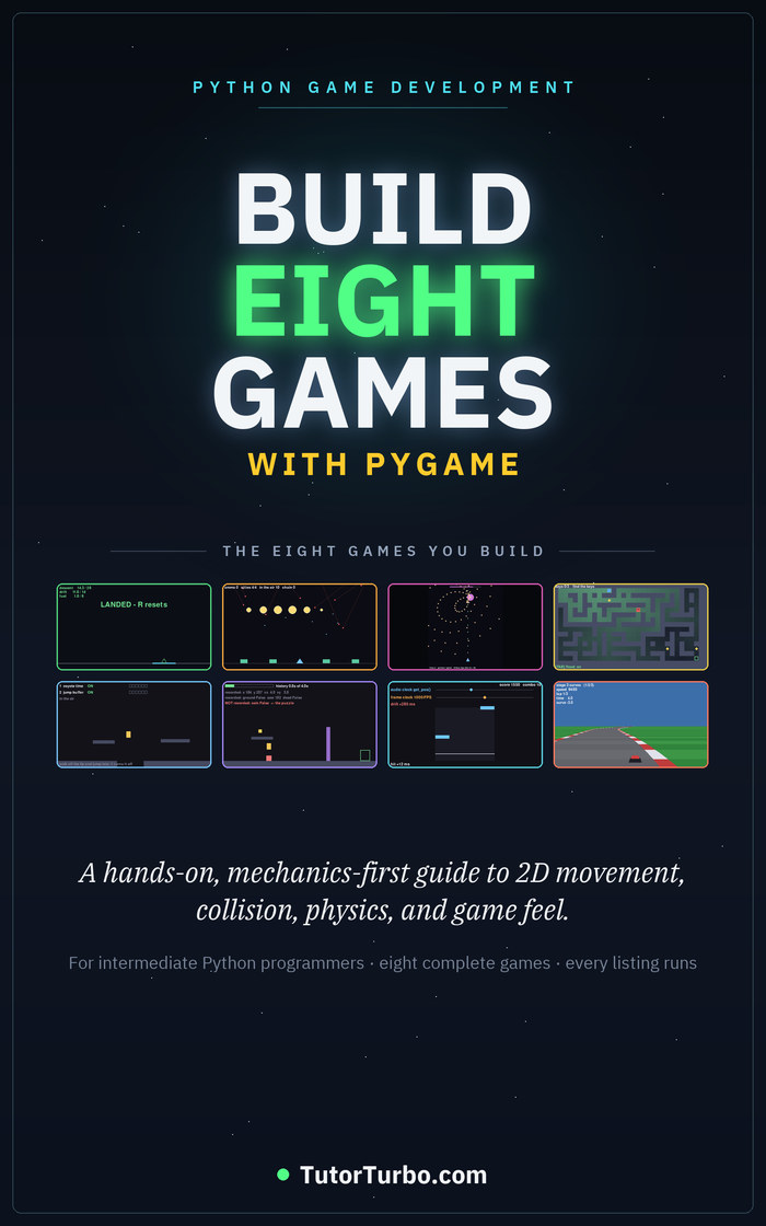 Cover of Python Game Development &mdash; Build eight games with Pygame, a TutorTurbo book