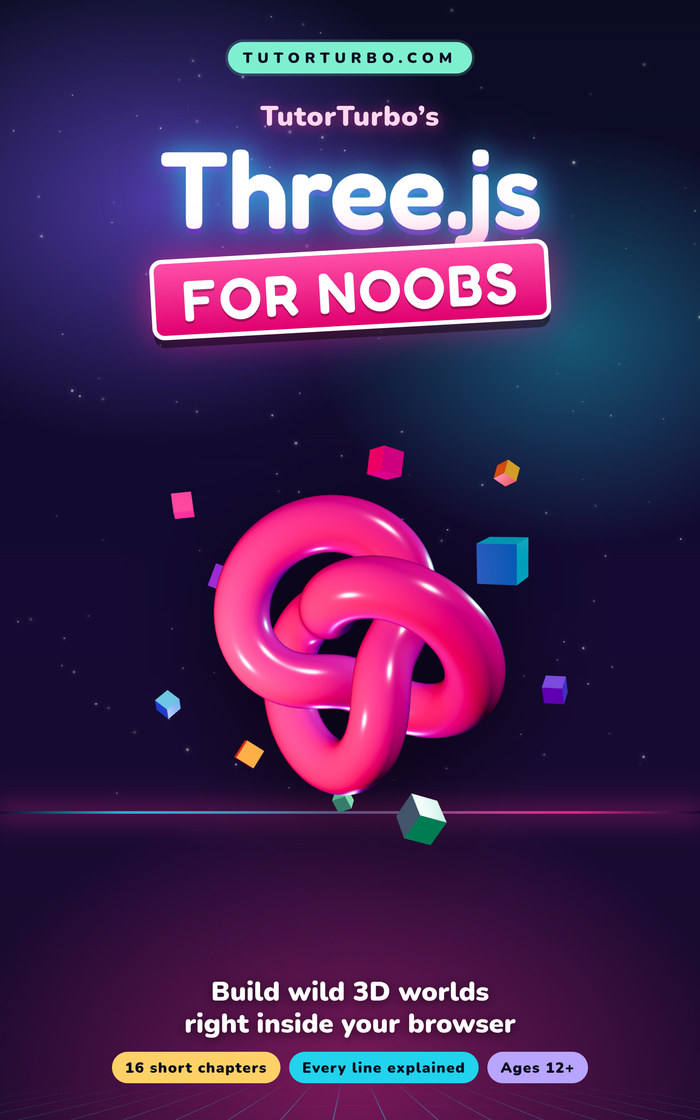 Cover of Three.js for Noobs &mdash; 3D web graphics with JavaScript, a TutorTurbo book